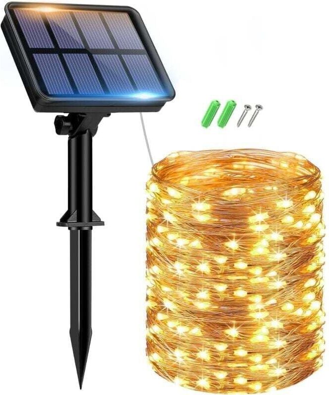 Set mit 1 Solar-Girlande für den Außenbereich, 15 + 2 m, 150 LEDs, wasserdicht, Solar-Lichtgirlande für den Außenbereich...