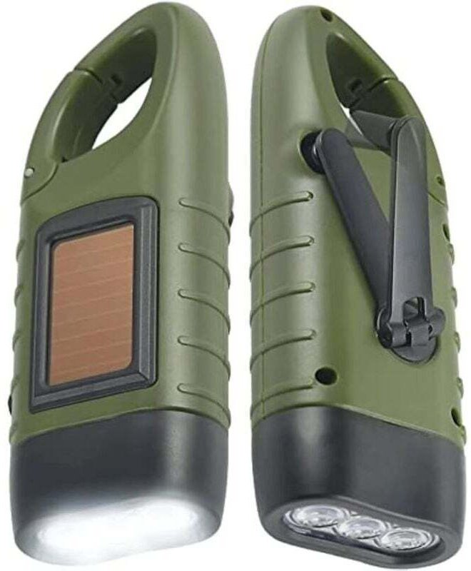 2er-Pack Solar- und Handkurbel-Taschenlampen – wiederaufladbarer Notfall-Dynamo mit Karabiner zum Wandern, Camping, Reis...