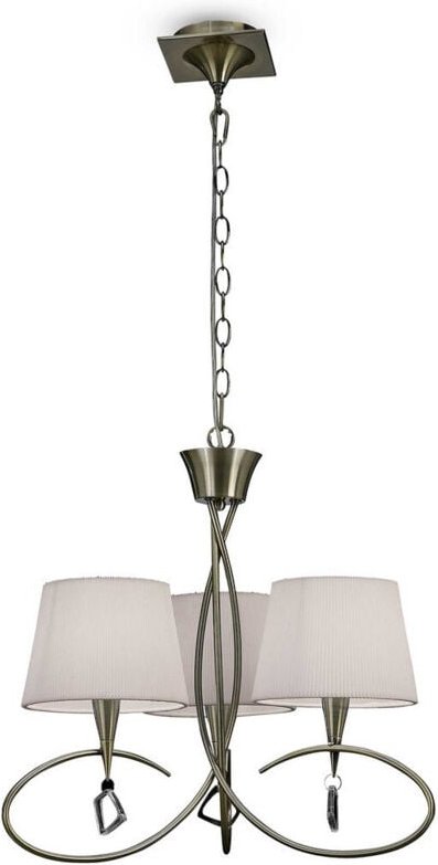 Inspired Mantra Mara Pendelleuchte mit 3 Leuchten, E14, antikes Messing mit elfenbeinweißen Schirmen