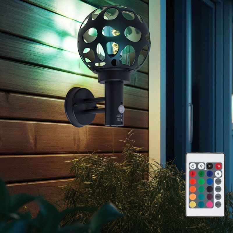 Außenlampe mit Bewegungsmelder anthrazit Wandlampe dimmbar mit Fernbedienung led Außenwandlampe, rgb Farbwechsel, h 32,7...