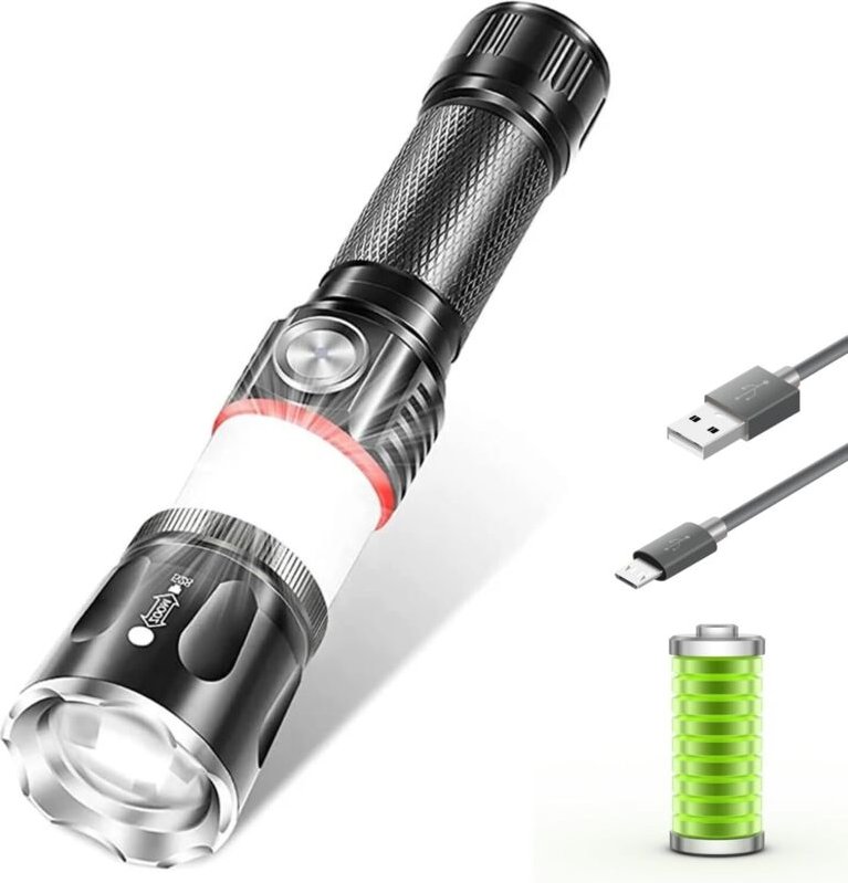Wiederaufladbare LED-Taschenlampe – Superhelle Taschenlampe, 360°-Campinglaterne, starker Magnet