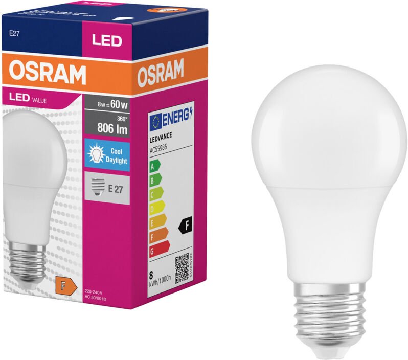 Thumbnail - Osram - homelighting 4099854109829 led eek f (a - g) E27 Glühlampenform 8.5 w = 60 w Kaltweiß (ø x h)