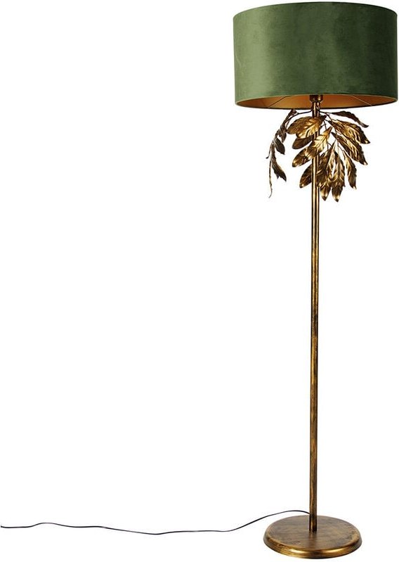 Vintage Stehlampe Antik Gold mit grünem Schirm - Linden