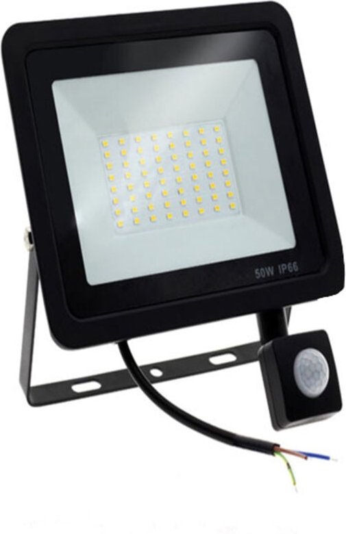 50-W-LED-Flutlichtstrahler, schwarz, mit Bewegungsmelder, Schutzart IP65, Farbtemperatur: Kaltweiß 6500 K