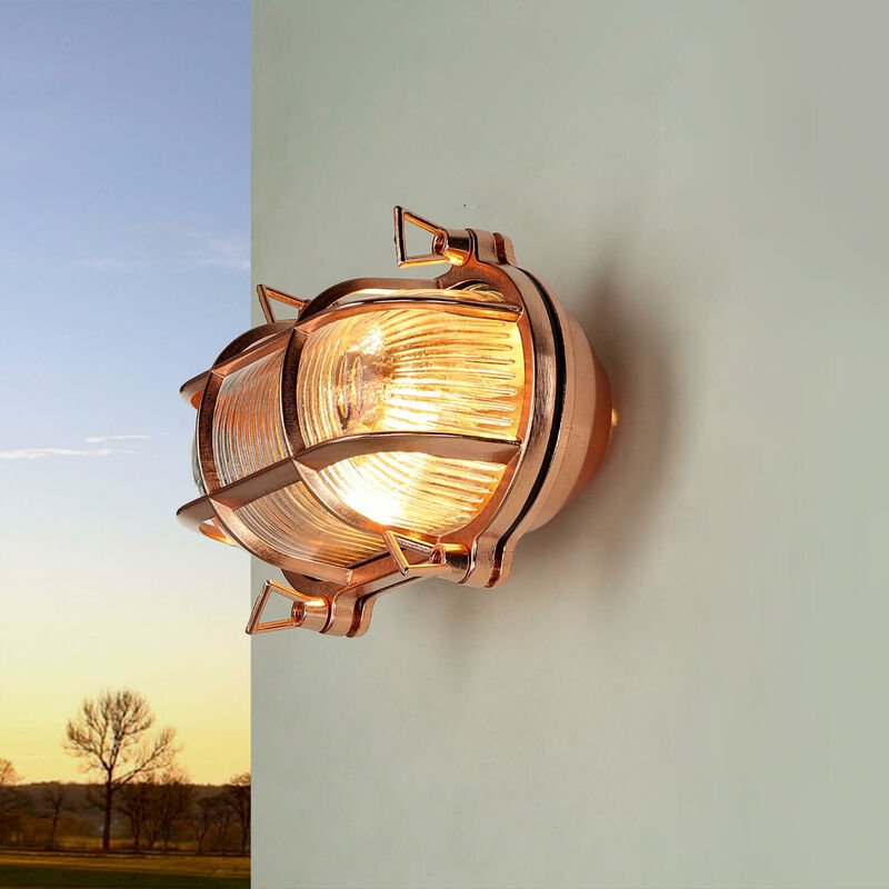 Licht-erlebnisse - Außenwandlampe Messing massiv IP64 Kupfer E27 Maritim Wandleuchte außen Garten