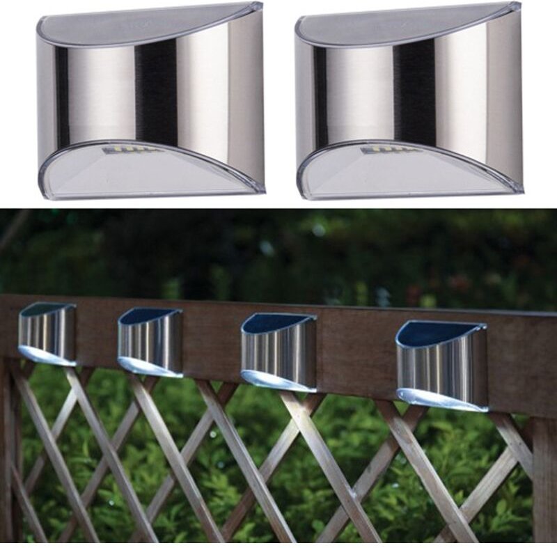 2 Stück Solar-Gartenleuchten, Edelstahl-Zaunleuchten, wasserdicht, weißes Licht