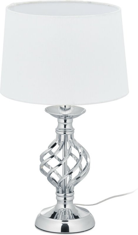 Tischlampe modern, Nachttischlampe Touch, 3 Stufen dimmbar, E14, Tischleuchte edel, 43,5 x 25 cm, silber/weiß - Relaxday...