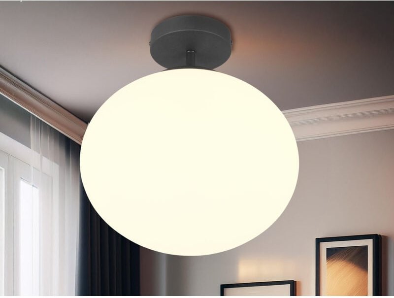 Kleine Retro LED Deckenleuchte Schwarz mit Glaskugel, Ø 30cm