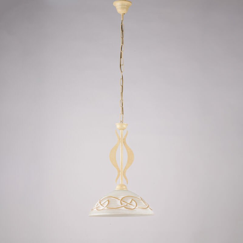 Bilbao – Kronleuchter elfenbein, gebeizt, Glas weiß/bernstein Ø30, Ø30, 1-flammig – BL324-1-AV - Belight