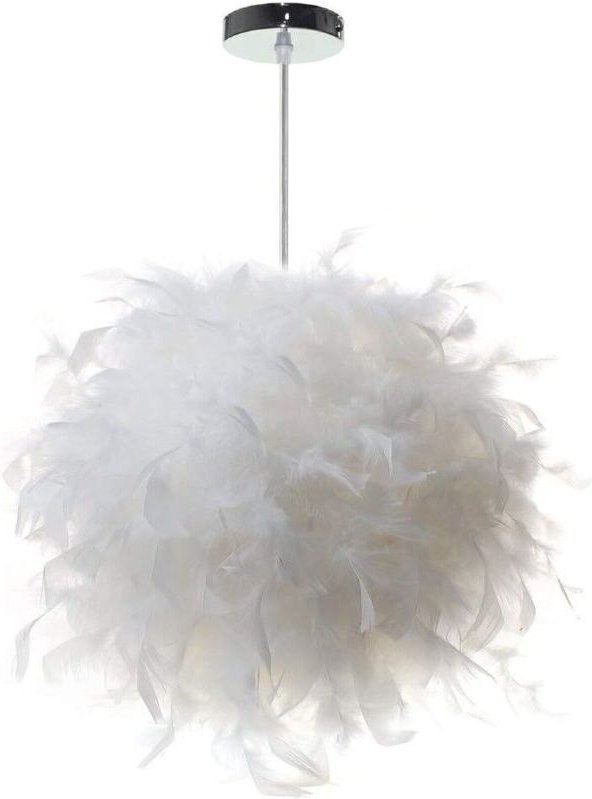 Moderne weiße Feder-Pendelleuchte mit 30 cm Lampenschirm, geeignet für Wohnzimmer und Kinderzimmer. Leuchtmittel nicht e...