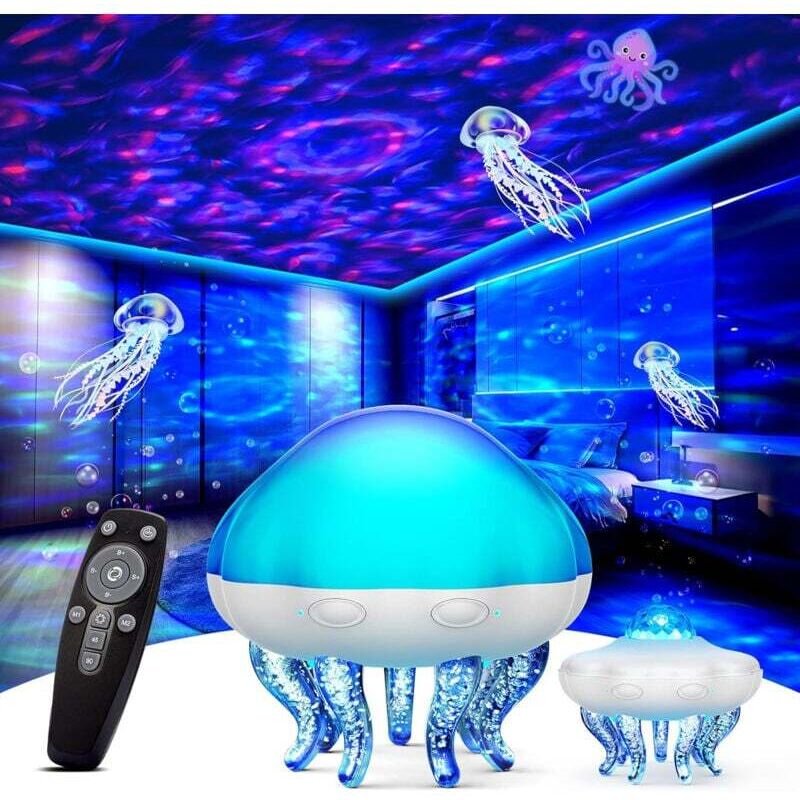 Galaxienprojektor fürs Schlafzimmer, Quallenwellen-Projektorlampe & Wasserwellen-Nachtlicht, 8 Farben, 3-in-1 Aurora-Lic...