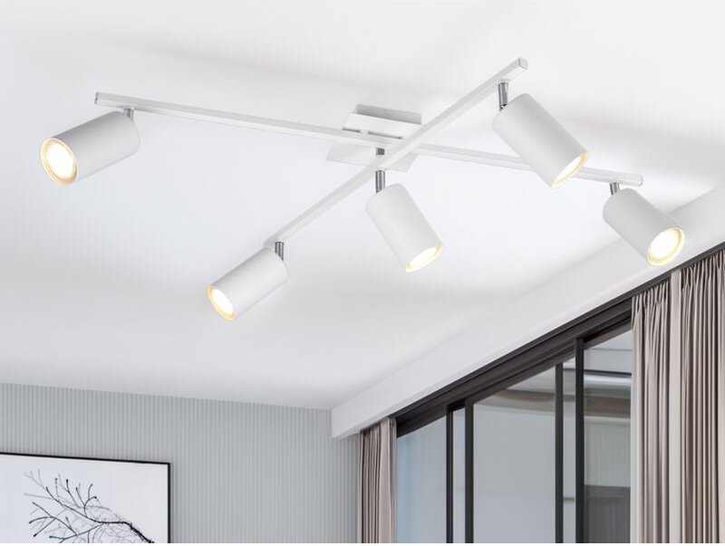 Led Deckenstrahler Weiß 5-flammig, verstellbare Spots, Breite 77,5cm
