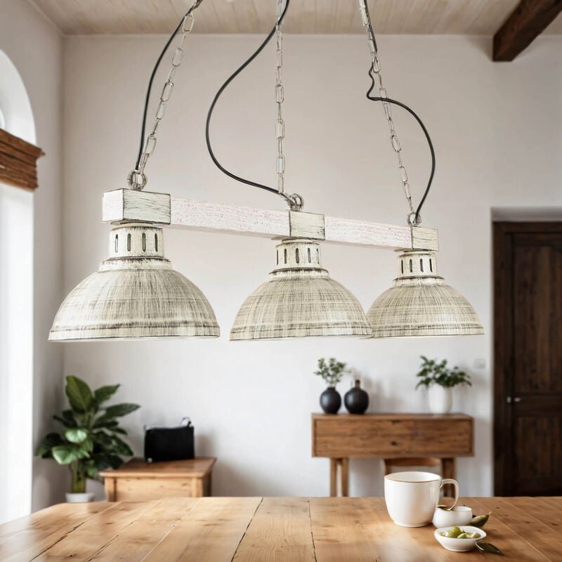 Vintage Pendelleuchte 3-flmg E27 in Shabby Weiß hakon