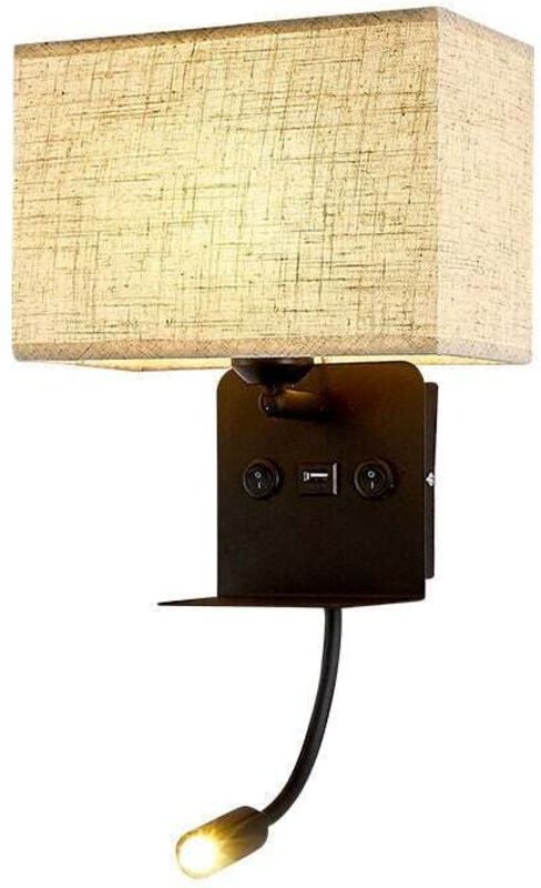 Wandleuchte für den Innenbereich mit flexibler LED-Leseleuchte, Nachttischleuchte mit USB-Anschluss und Ablage, Schlafzi...