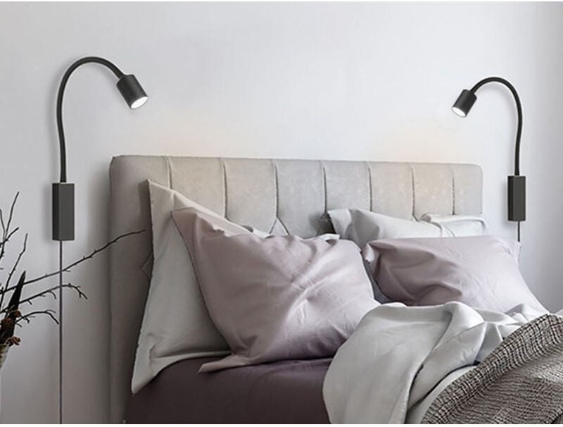 Meinewunschleuchte - 2er set Wandlampen & Bettlampen Schwarz, Schwanenhals Leselampen, Breite 6cm