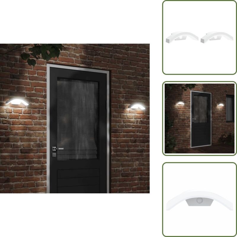The Living Store LED-Außenwandleuchten mit Sensor 2 Stk. Weiß Aludruckguss - Bewegungsmelder