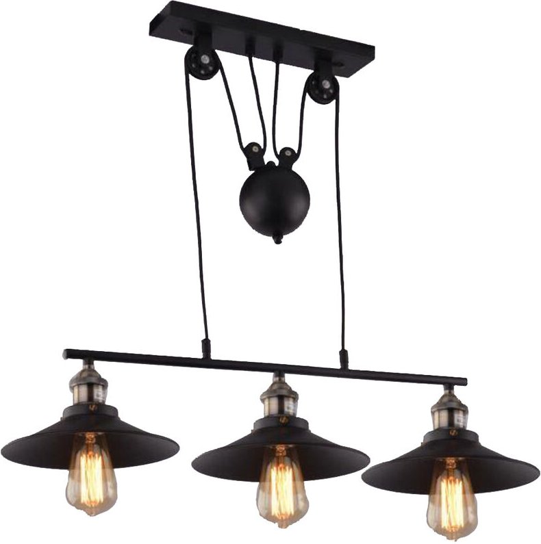 Pendelleuchte Flaschenzug, 3 Licht Riemenscheibe aufgehängt Hängelampe im Industri Stil, Rise and Fall Kronleuchter mit ...