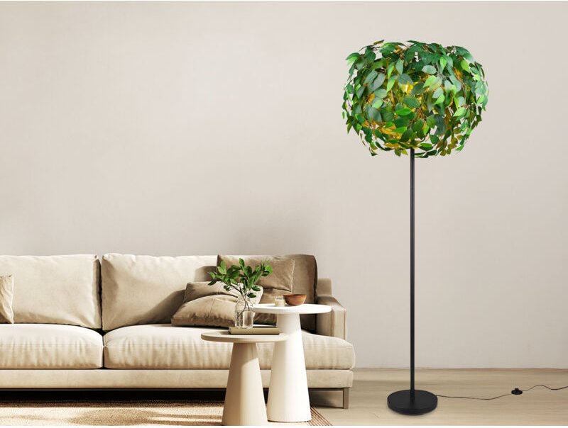 Große led Stehleuchte mit Blätter Lampenschirm Grün, Höhe 180cm