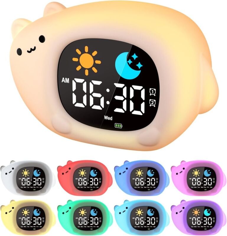 Pädagogischer Tag-/Nachtwecker für Kinder mit 2 Weckzeiten, 3 Wiederholungsstufen, 12-/24-Stunden-Anzeige, 10 Melodien, ...