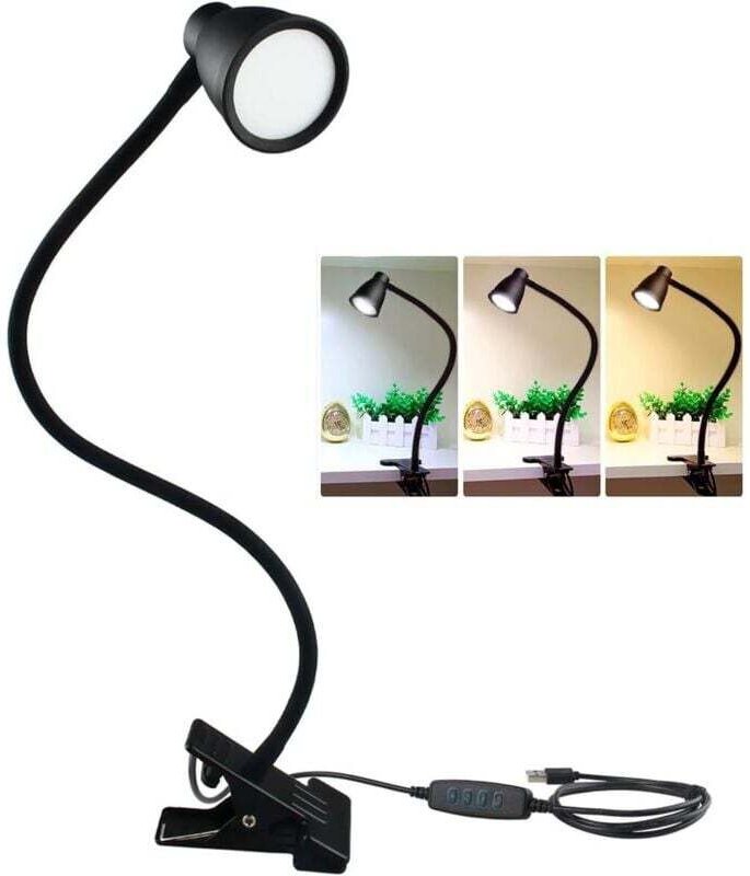 Lampe de lecture à LED, lampe à pince, 3 modes de couleur, 5 luminosités, lampe à pince pour table de chevet de bureau, ...