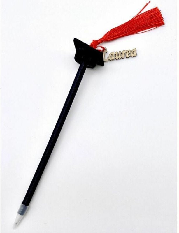 Trade Shop Traesio - Trade Shop - schwarzer kugelschreiber zur abschlussparty mit touch-wood-applikation -