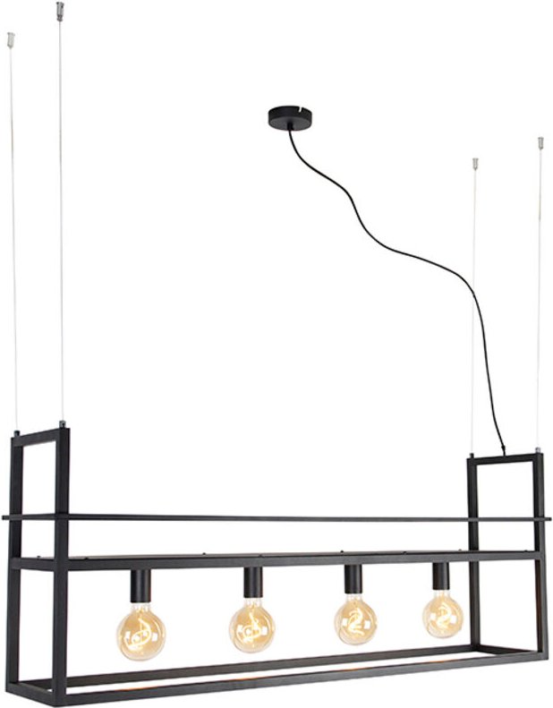 Smarte Hängelampe schwarz mit Gestell groß 4-flammig inkl. Wifi G95 - Cage Rack