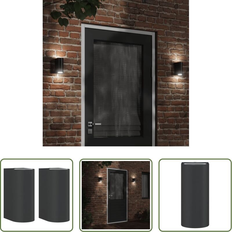 Außenwandleuchte - Außenwandleuchten 2 Stk. Schwarz Aluminiumdruckguss