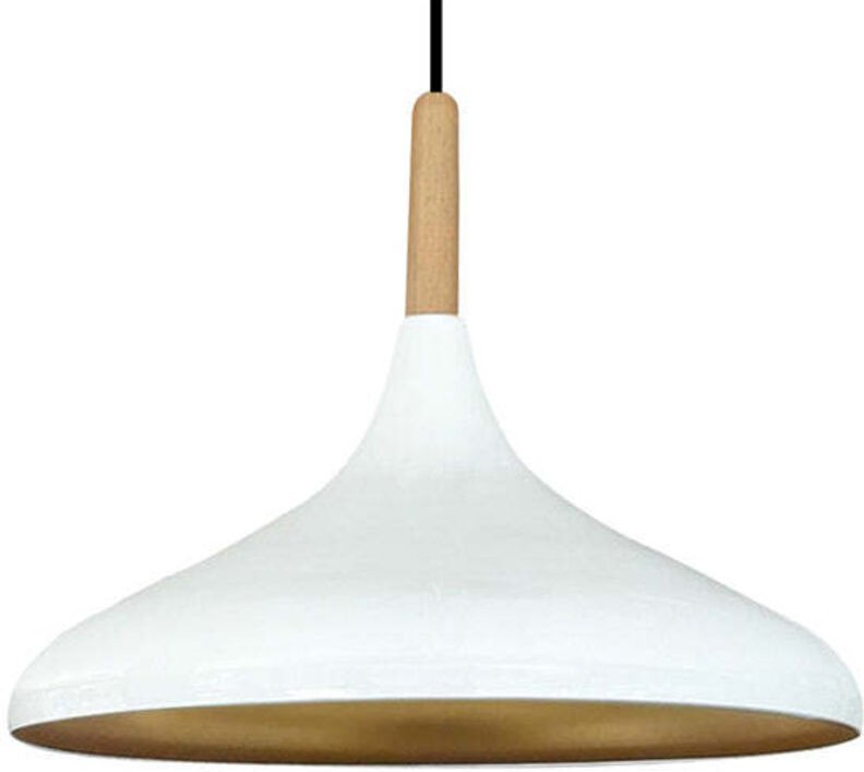 Schlichte Pendelleuchte mit Weiß Holzkopfteil – Vintage Kronleuchter E27 Ø35 cm für Wohnzimmer, Schlafzimmer oder Esszim...