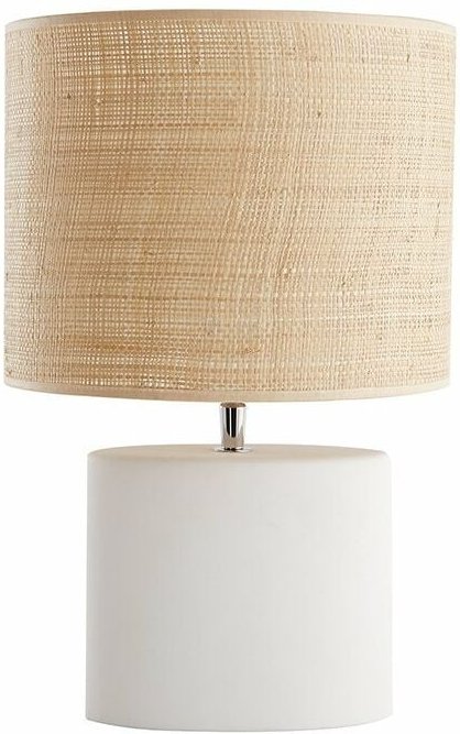 Tischleuchte Keramik weiß mit Bastschirm tiga