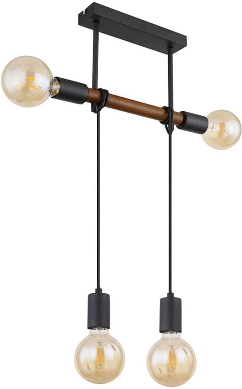 Hängeleuchte Höhenverstellbar Pendelleuchte Esszimmerleuchte Holz, Metall schwarz braun, 4x E27 Fassungen, LxBxH 39x6x10...