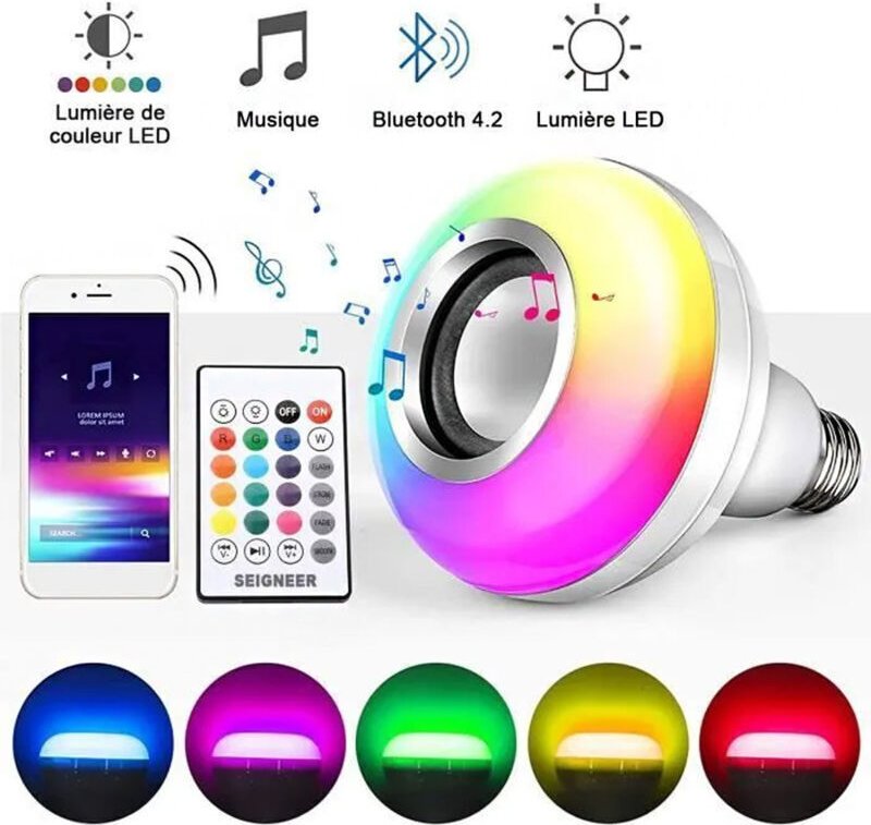 E27 LED-Lampe – Dimmbare RGB-Farben – Integrierter Bluetooth-Lautsprecher