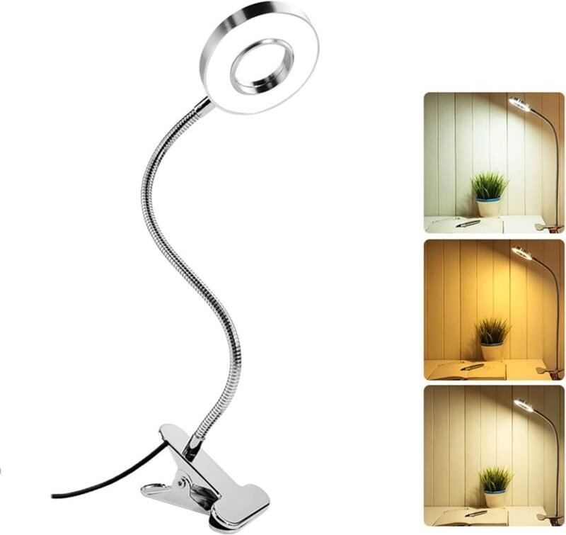 USB-Schreibtischlampe mit Clip, 48 LEDs 360° flexibel, 3 Farben und 10 einstellbare Helligkeiten, LED-Klemmlampe, Klemme...