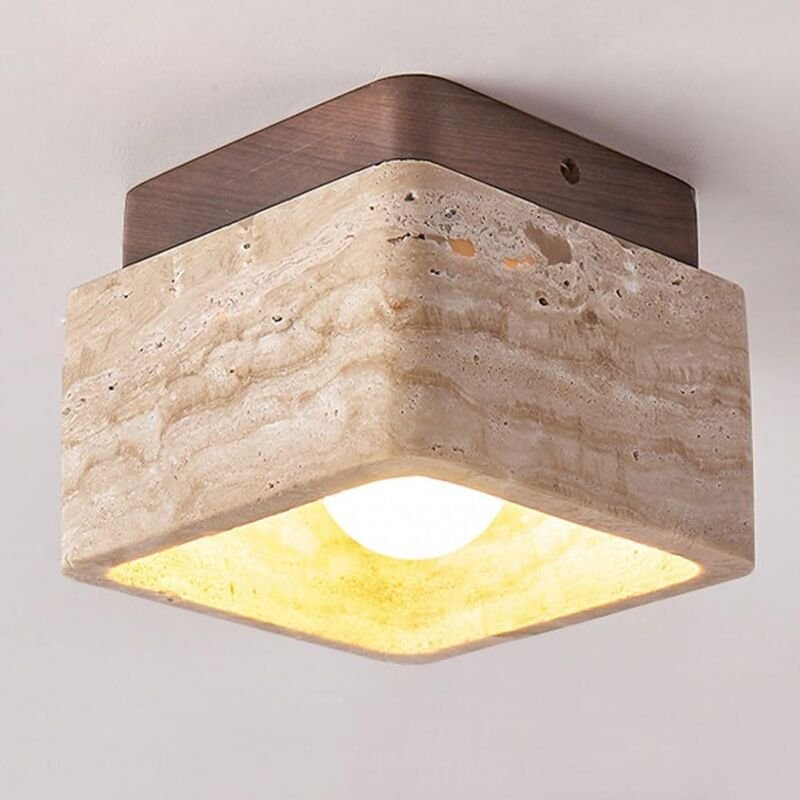 Schlichte Deckenleuchte im skandinavischen Creme-Stil, quadratische Wabi-Sabi-Deckenlampe im japanischen Stil mit Massiv...