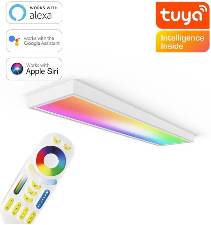 RGB+CCT LED Panel 120x30cm inkl. MiBoxer Smarthomesteuerung 48W 24V Rahmen weiß - Panelmontage: Aufbaurahmen Click weiß