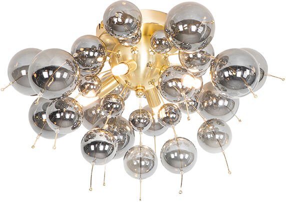 Design Deckenleuchte Messing mit Rauchglas 4-flammig - Explode