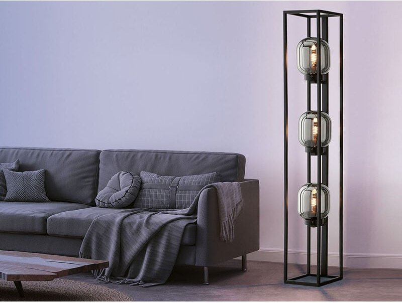 Thumbnail - Led Stehlampe 3flammig mit Rauchglas Glaskugeln - Höhe 130cm