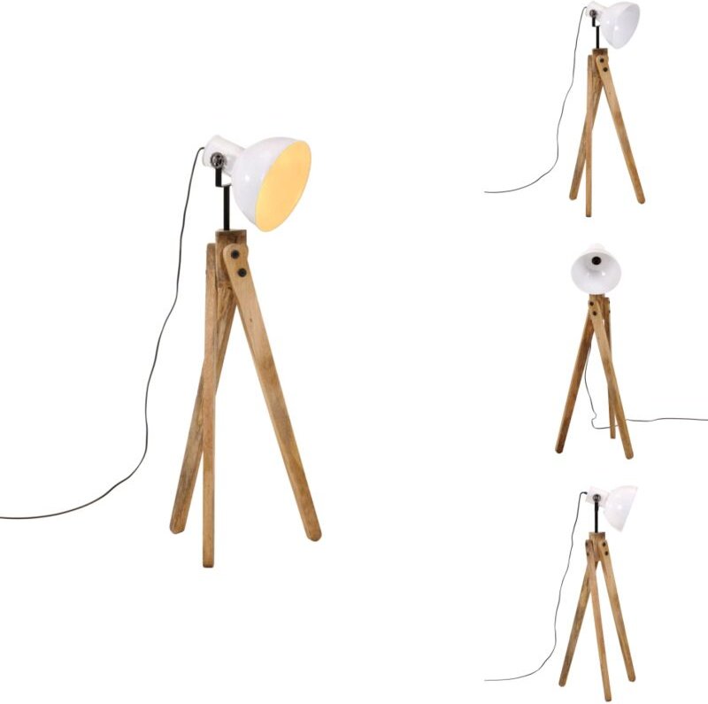 Stehleuchte 25 w Weiß 45x45x120 cm E27 - Stehlampe - Industrielle Beleuchtung - Wohnraumleuchte - Mangoholz - Eisenleuch...