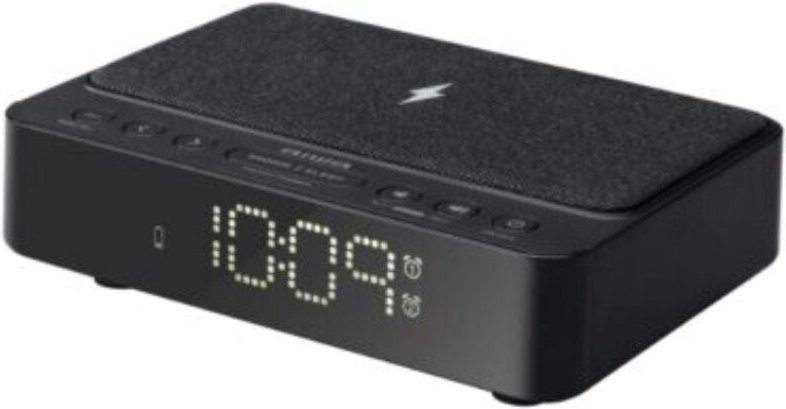 Aiwa CR-30BK Radiowecker, kabelloses Aufladen de 5W, Radio FM PLL mit 10 voreingestellten Sendern und Alarmen Dual mit O...