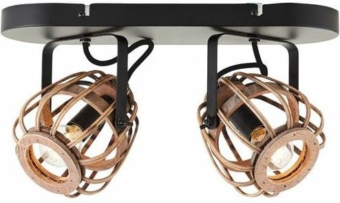Brilliant - Nikka Spotbalken 2flg schwarz/natur 2x D45, E14, 28W, geeignet für Tropfenlampen (nicht enthalten)