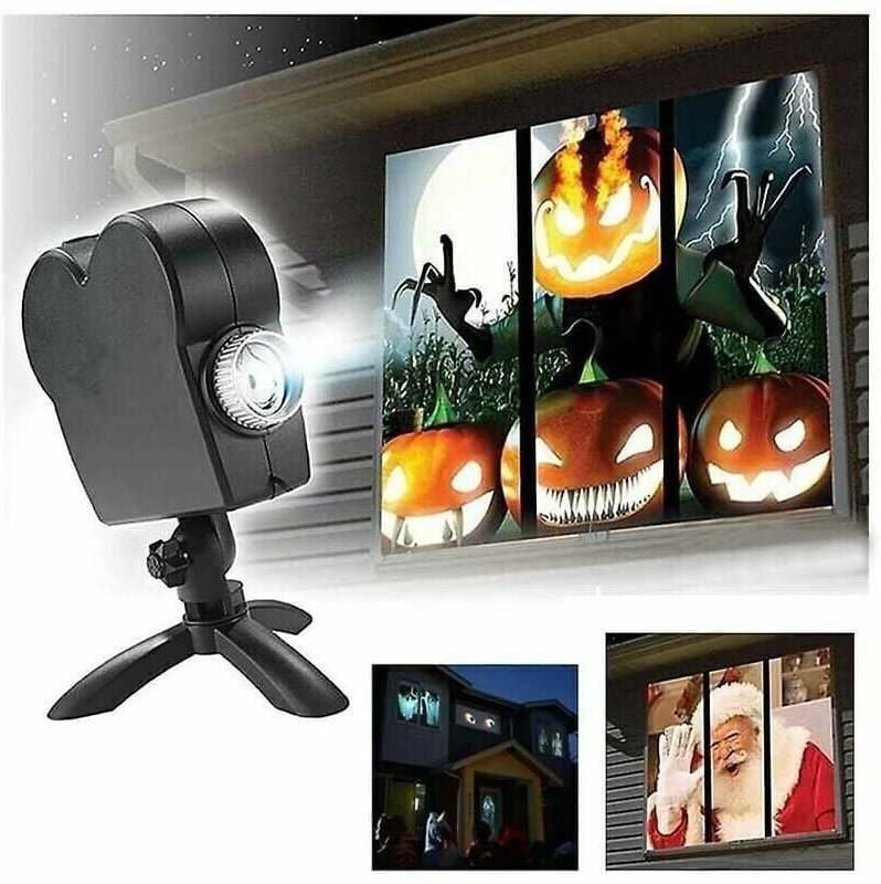 Holografischer Projektor für Weihnachten und Halloween, Fensterprojektor, LED-holografische Projektionslampe, 12 Filmfes...