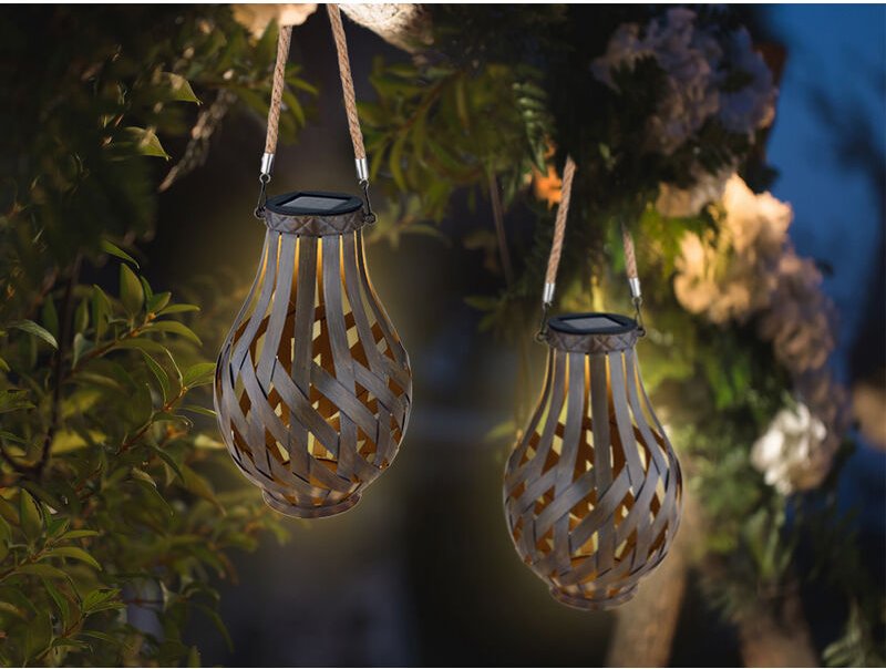 LED Solarlaternen 2er SET, Metall Holzoptik, hängend oder stehend, Höhe 27cm
