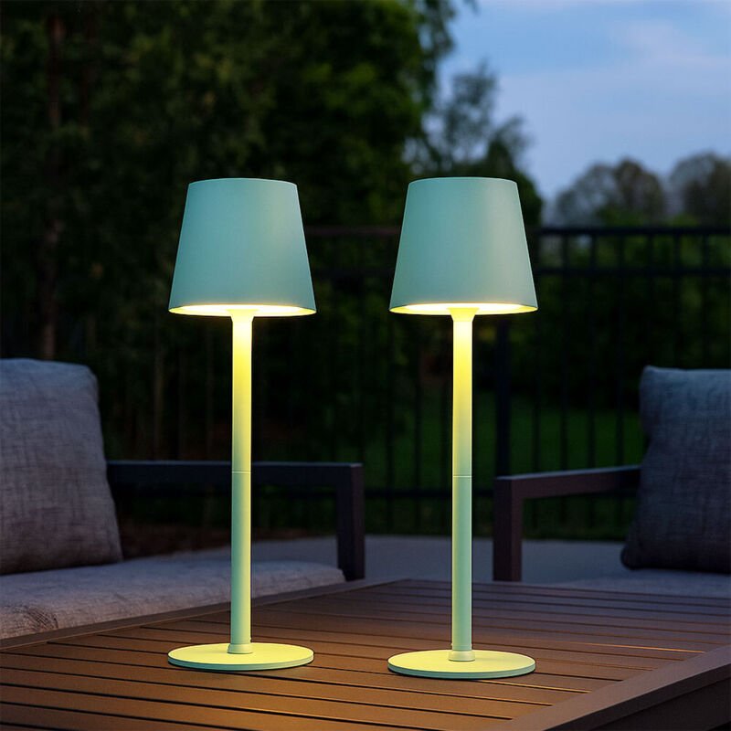 Tischlampe Tischleuchte Außenlampe Gartenleuchte Terrassenlampe, Metall Kunststoff blassgrün opal, Touchdimmer, led 3W 1...