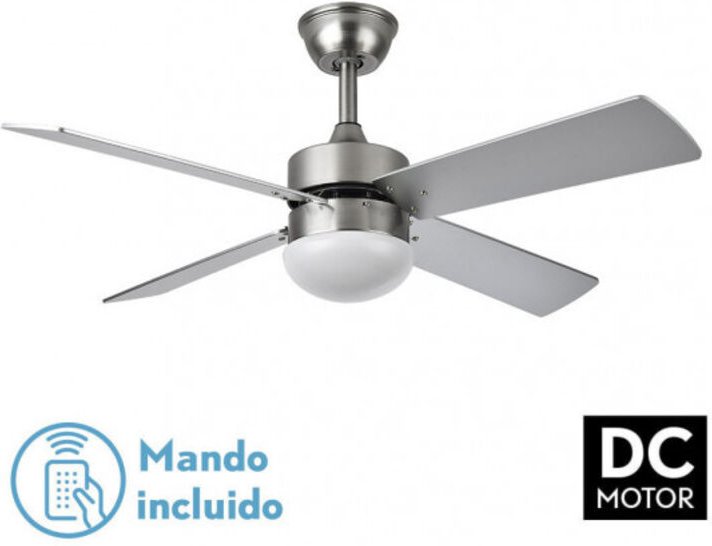 Fabrilamp - Ventilator dc sofia 2xe27 nickel 4 Flügel rev.beech/silver 40x107d w/remote timer