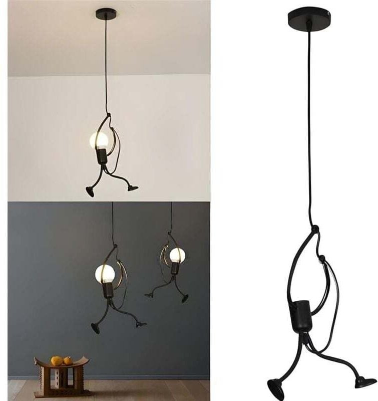 Ulisem Pendelleuchte in Menschenform aus schwarzem Metall für Wohnzimmer/Schlafzimmer, E27-Fassung (1 Stück)