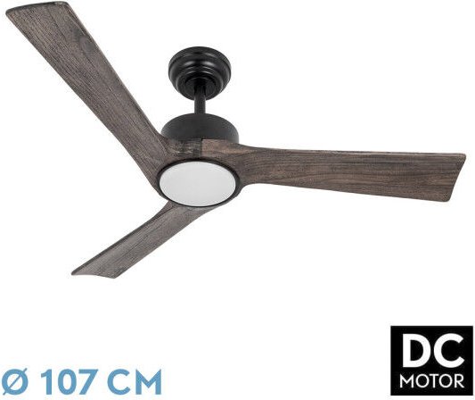 Abrila - Ventilator dc orinoco Schwarz mit drei Eichenblättern mit 6 einstellbaren Geschwindigkeiten mit 3 Temperaturen ...