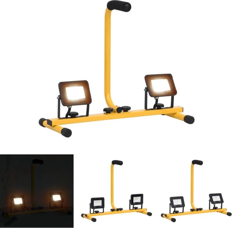 Jinlefu - The Living Store LED-Fluter mit Handgriff 2x10 w Warmweiß - Flutlichter & Spotleuchten - Schwarz