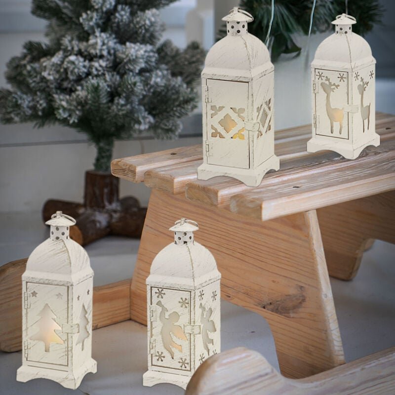 Globo Lighting - Kleine Laterne Batterie Laterne Weihnachten Weihnachtslampe Innen Weihnachtslaterne in weiß Shabby Chic...