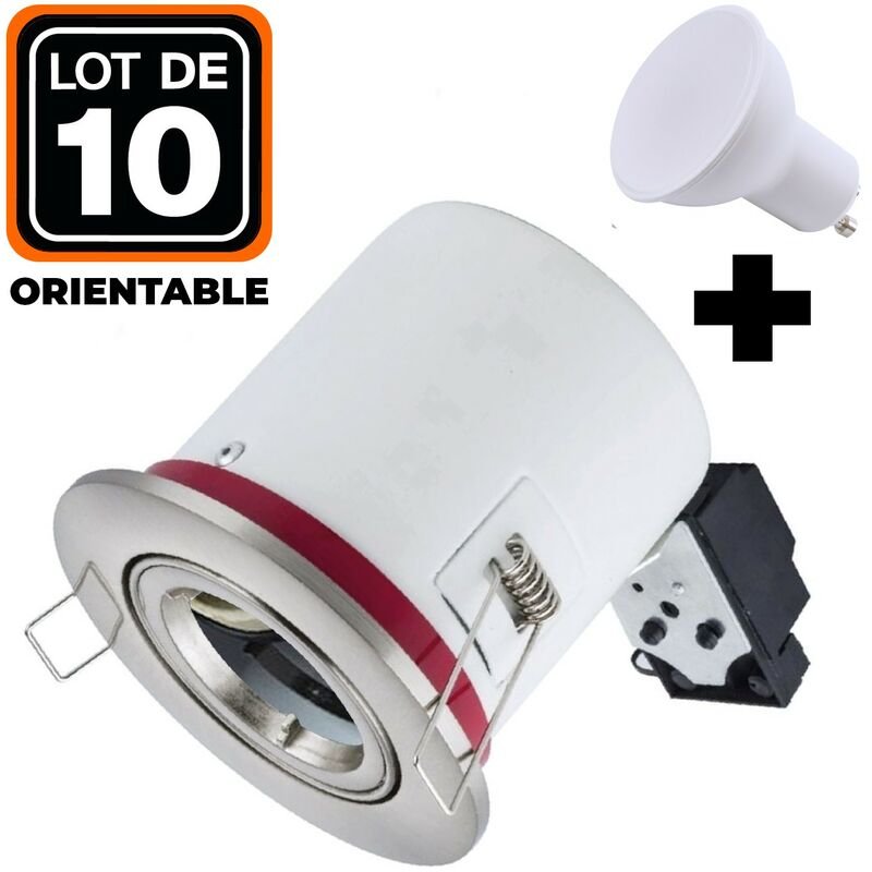 Europalamp - 10 Spots bbc Orientable inox IP20 + Ampoule GU10 7W Blanc Neutre + Douille
