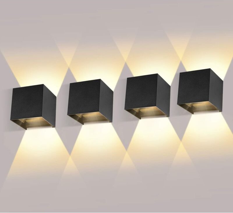 Set mit 4 12-W-Wandleuchten mit einstellbarem Abstrahlwinkel, 3000 K warmweiß, IP65 wasserdicht, schwarze Wandleuchten