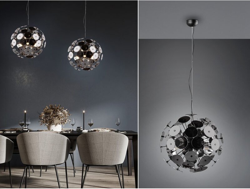 Meinewunschleuchte - Ausgefallene led Pendelleuchte mit Glas Lampenschirm Chrom bedampft, ø 54cm